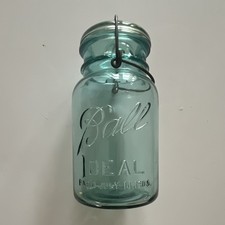 Ball Ideal Blue Glass Jar with Wire Bail and Glass Lid, Wide Mouth