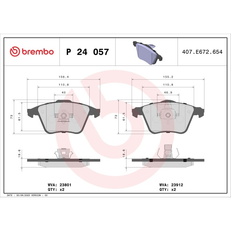 Bremsbelagsatz, Scheibenbremse P 24 057 BREMBO für VOLVO SAAB FORD MAZDA - Bild 3