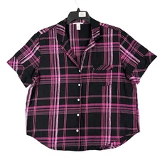 Victoria's Secret Pajama Top Womens L Plaid Sleepwear Lounge Relaxed Fit Pjs