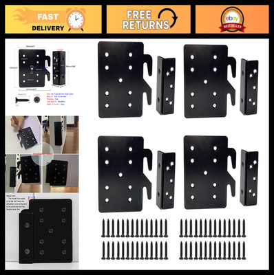 Heavy Duty Bed Frame Bracket Hooks - Cold Rolled Steel, 4 Sets, 5''x4¼'', Easy Ins