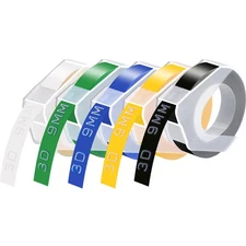 5PK Clear Green Blue Yellow Black for Dymo Label Makers 3D Embossing Tapes 3/8"