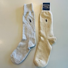 VTG Polo Ralph Lauren Crew Socks Mens 10-13 Oatmeal Heather Gray USA Lot of 2