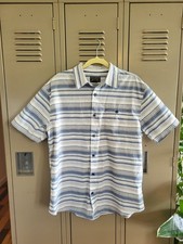 Men  s Grizzly Mountain 100 Cotton Stripped Bottom Down Blue Shirt Size XL