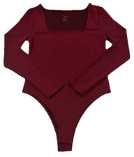 A New Day Long Sleeve Bodysuit Size M Maroon Square Neck Ribbed Crotch Snap Slim