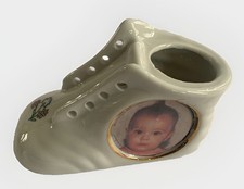 VTG Ceramic Baby Bootie Picture Frame Trinket Planter Felt Bottom Taiwan Unisex