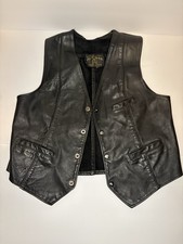 Vintage Bukman Black Leather Motorcycle Biker Vest Men s Made in USA Snap Front