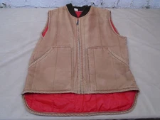 VTG 80s Big Smith Full Zip Vest Tan Canvas Lined Quilted Size Large Workwear