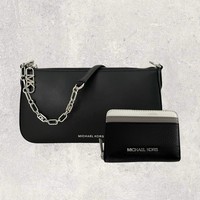 Michael Kors Mk Tasche Portemonnaie Jet Set Travel Empire Schwarz Weiß Leder Neu