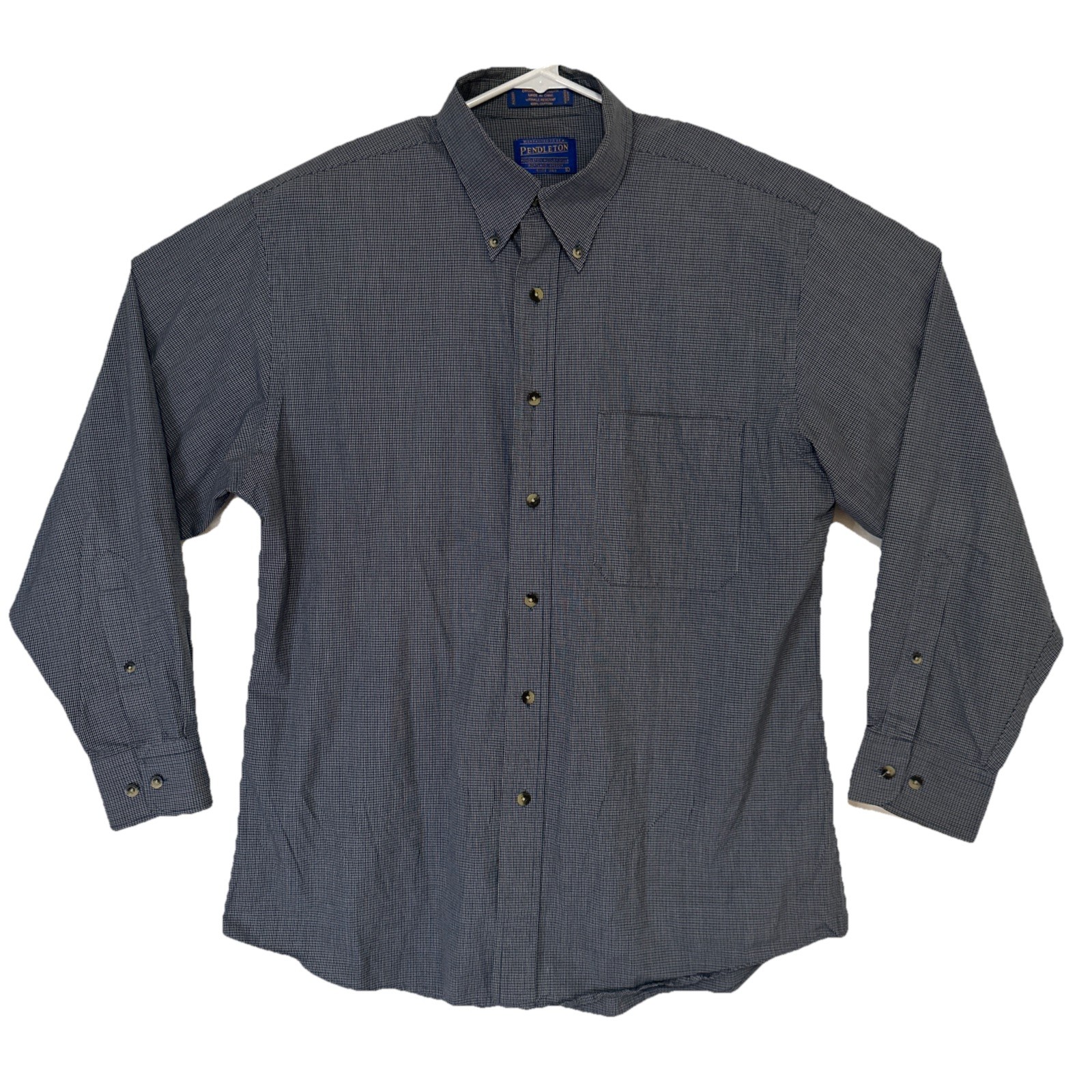 Pendleton Blue Black Micro Check Button Down Long… - image 1