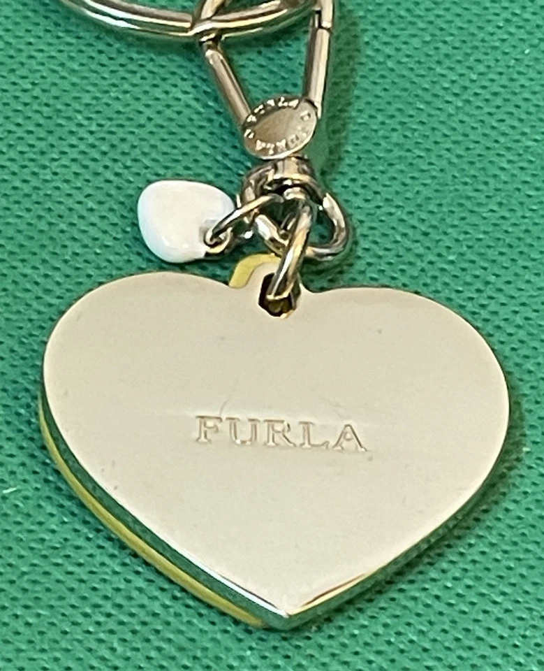 FURLA желтый сердце формы кожи золотистый брелок сумка ярлык держатель сделано в Италии - Изображение 2 из 4