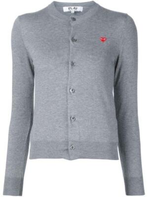 Comme Des Garcons Play Mini Heart Logo Grey Cotton Cardigan SZ S.
