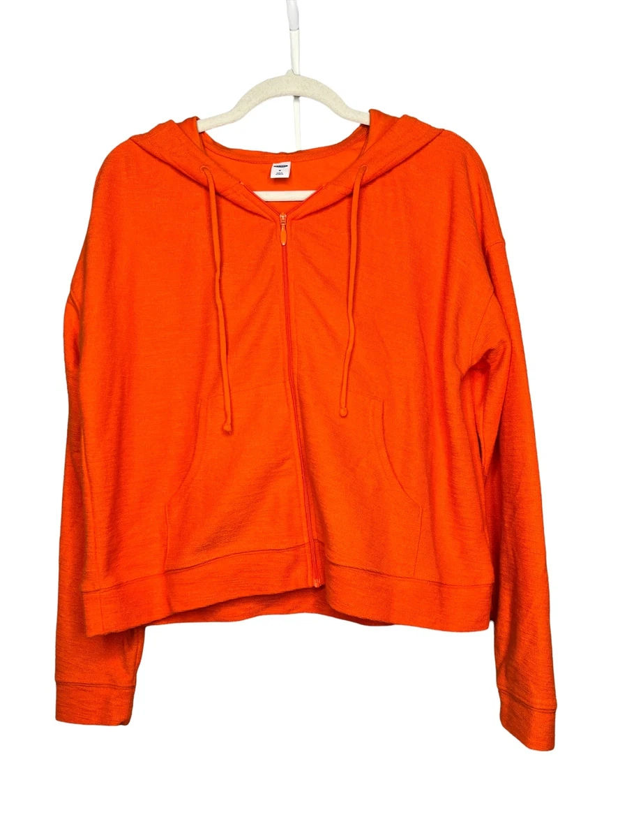 Old Navy Bright Organge Lightweight Textured Full Zip Hoodie