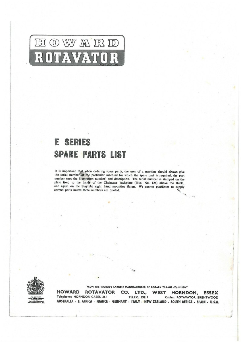 Howard Rotavator E Series Parts Manual - 40