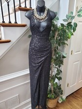 Fashion Nova Womens Black Polyester V-Neck Sleeveless Long Maxi Dress Size Large