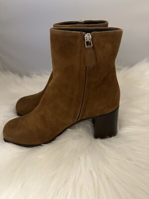 PRADA Brown Suede/Enamel Triangle Logo Ankle Boots Size 36.5 | eBay