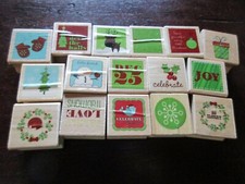 New Rubber Stamps on Wood Set of 16 Christmas Designs 1.25" x 1.25" Lot 2