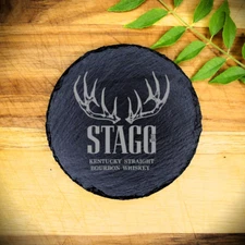 STAGG Bourbon Whiskey Slate Coaster Brand New Handcrafted Laser Engraved Round