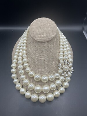 Necklace Statement Chunky Imitation Faux Pearl Beads Off White