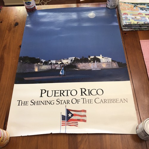 PUERTO RICO THE SHINING STAR OF THE CARIBBEAN VINTAGE TRAVEL POSTER  33 X 24