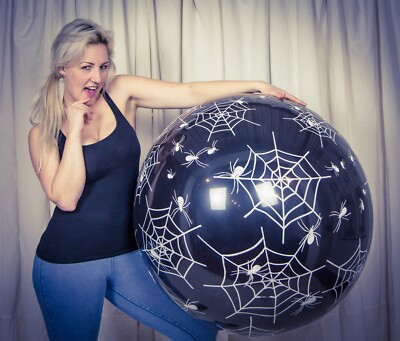 1 x Cattex 34'' Riesenluftballon SPIDER WEBS / SPINNENNETZE * BLACK * SCHWARZ *