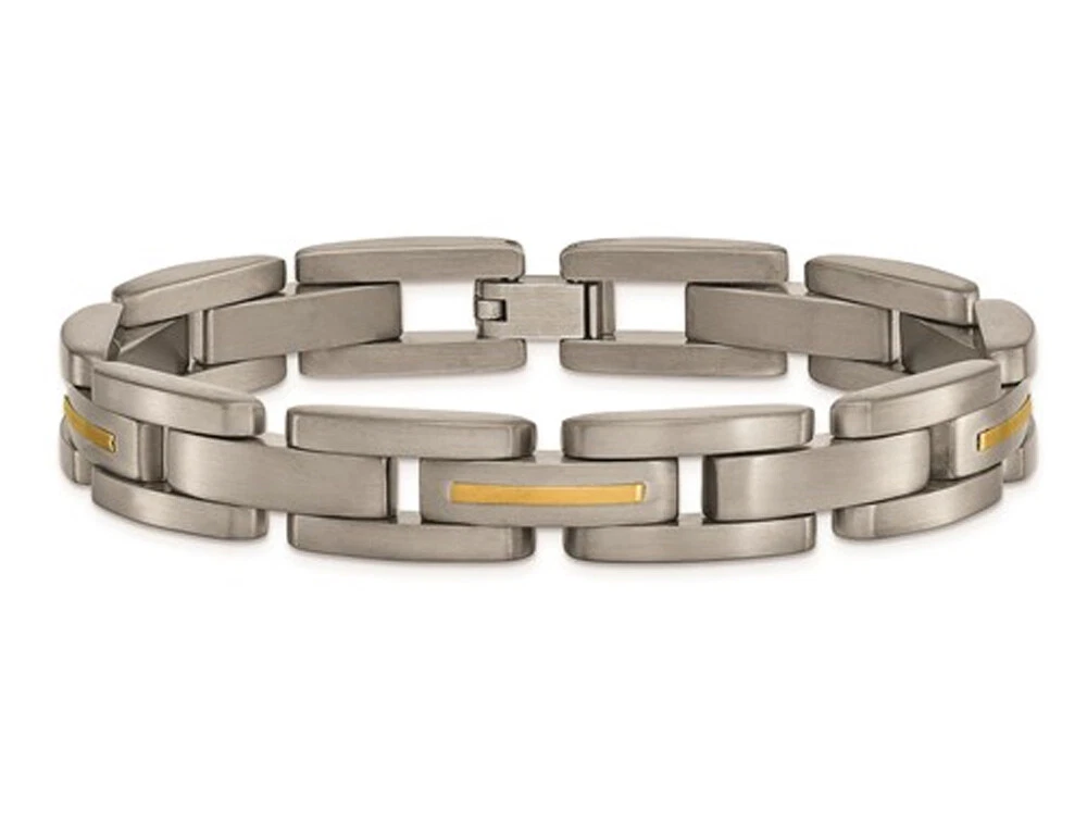 Mens Chisel Bracelet in Titanium with 14K Gold Inlay 8.50 inches