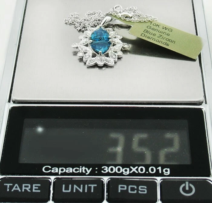 GENUINO COLGANTE DE 2,53 quilates de circón azul y diamantes de oro blanco de 10k * Hecho en EE. UU. Foto 4 de 4