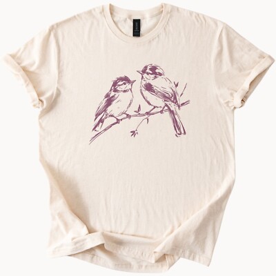 Two Birds Branch Tee Nature Graphic Shirt Wildlife Top