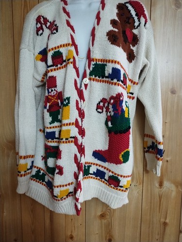 Vintage Westbound Christmas Women White Buttons Teddy Bear Patchwork Cardigan 1X - Picture 8 of 14