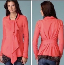 Free People We The Free Ebb & Flow Asymmetrical Zip Ruffle Sweater Size M