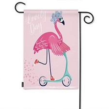 Flamingo Garden Flag Cute Bird With Sunglasses Flower 12.5 x 18 Inch Pink