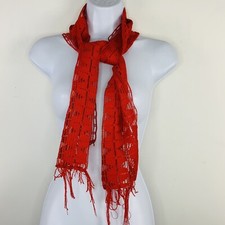 Unbranded Womens Rectangle Neck Scarf Red Crochet Fashion Fringe Edge Sheer