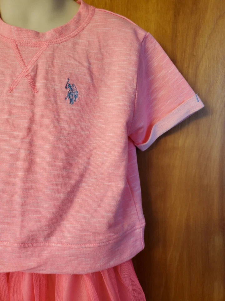 US POLO ASSN Niñas 6 Vestido Rosa 2 Piezas Tutú Neón Tul Falda LK NU Foto 3 de 4
