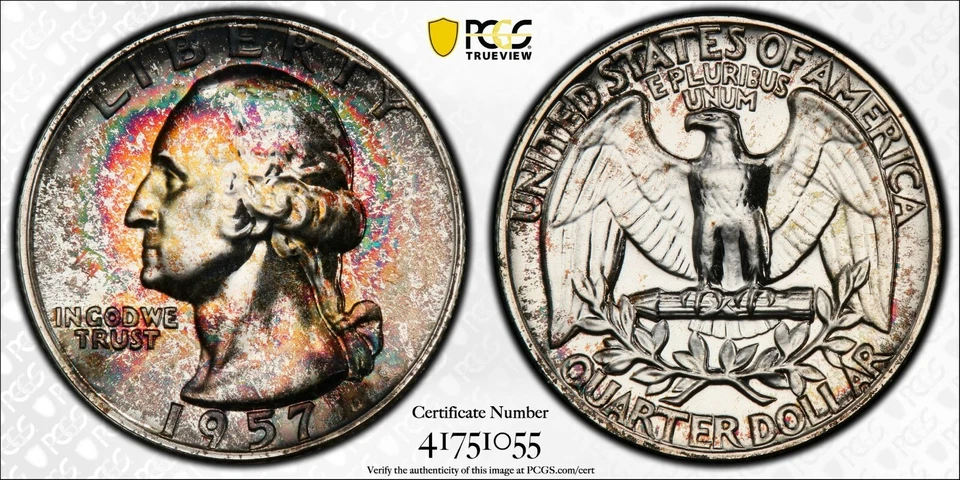 Rainbow Toned PCGS PR66 1957 Proof Washington Quarter Trueview PQ ROYGBIV Color - Image 3 of 3