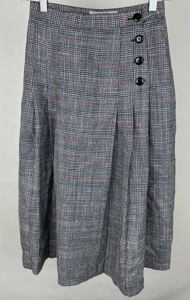 Falda midi vintage pata de gallo XS 80s 90s caja plisada secretaria mezcla de seda preppy Foto 2 de 4