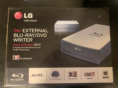 LG 14x External Blu-Ray/ DVD Writer Super Multi Blue BE 14 3D Playback