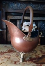 Antique Brass & Copper Helmet Coal Bucket / Scuttle on Lions Paw Feet.
