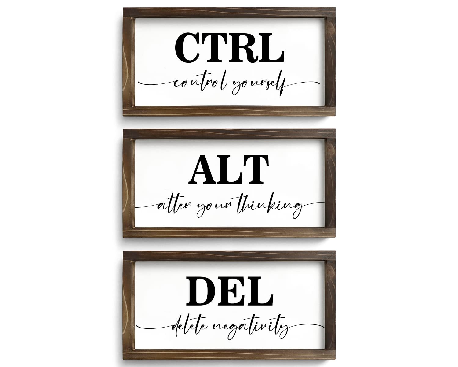Rustic Wooden Office Decor - CTRL ALT DEL Framed Motivational Wall Art - Insp...