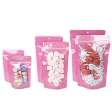 PackFreshUSA 5 Mil Pink & Clear Stand-Up Pouches Bags w/ Hang Hole - 100 Pcs