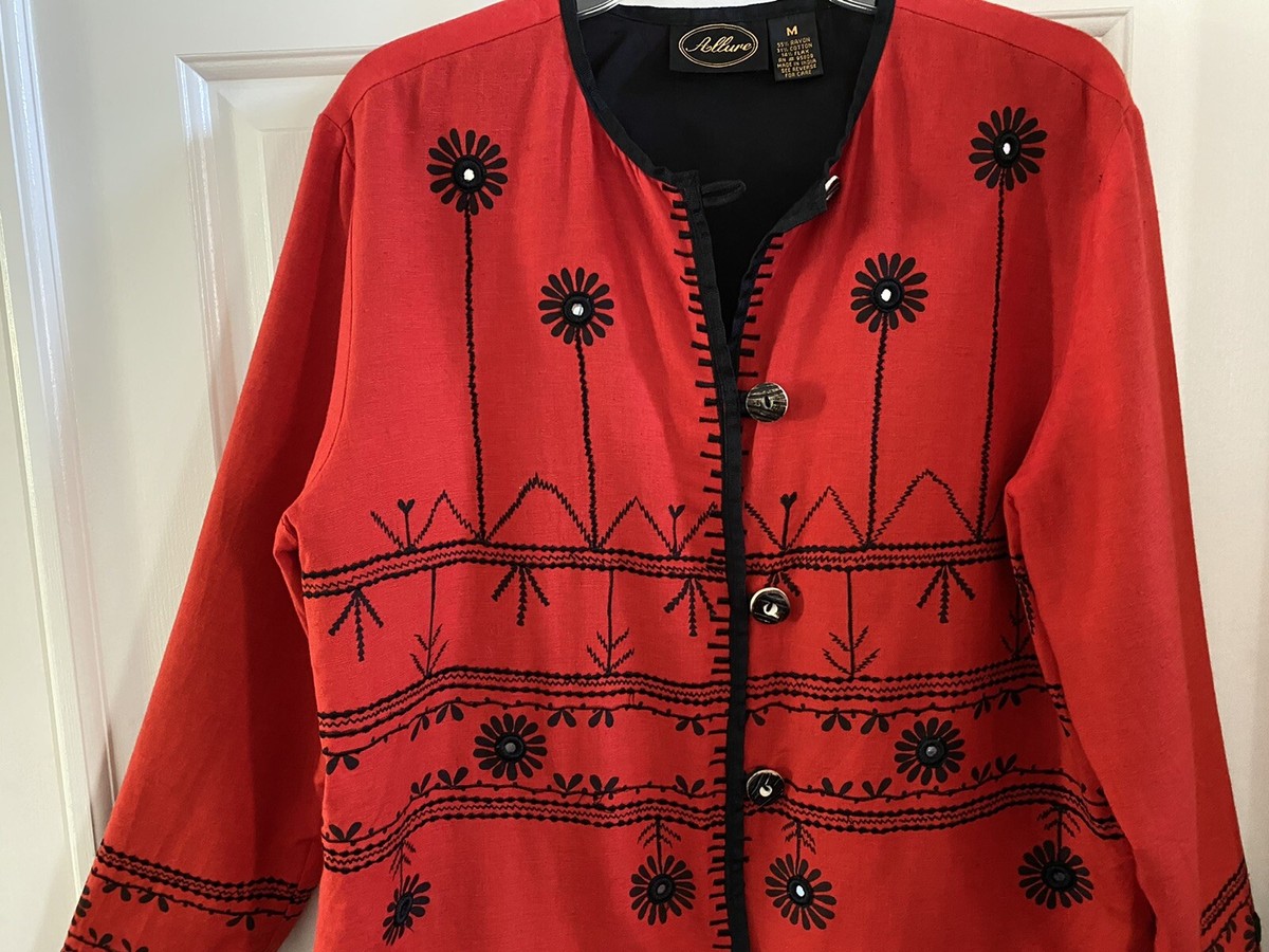 Veste Rouge Style Boho ALLURE M - Broderies Et Boutons Décoratifs - Occasion Très Bon état