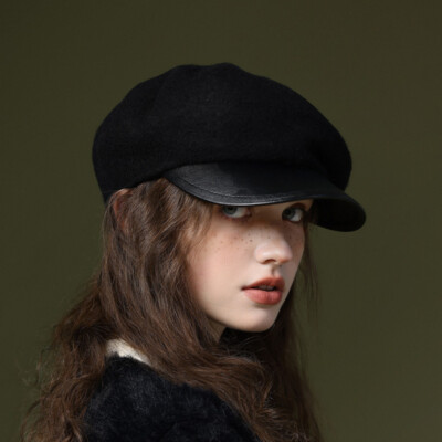 Visiera Cappello Nero Alla Francese Donna Slouchy Misto Lana Basco