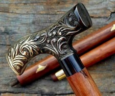 Antique Brass Derby Handle Victorian Style, Wooden Walking Cane Stick