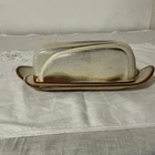 Vtg Frankoma Pottery Covered Butter Dish Plainsman Brown Beige Lazybones-4K