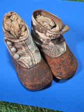 Vintage Antique Victorian Edwardian Child Baby Bootie Boot Leather Button Brown