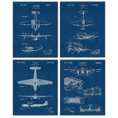 Vintage Propeller Airplane Patent Prints, 4 (8x10) Unframed Photos, Wall Art ...