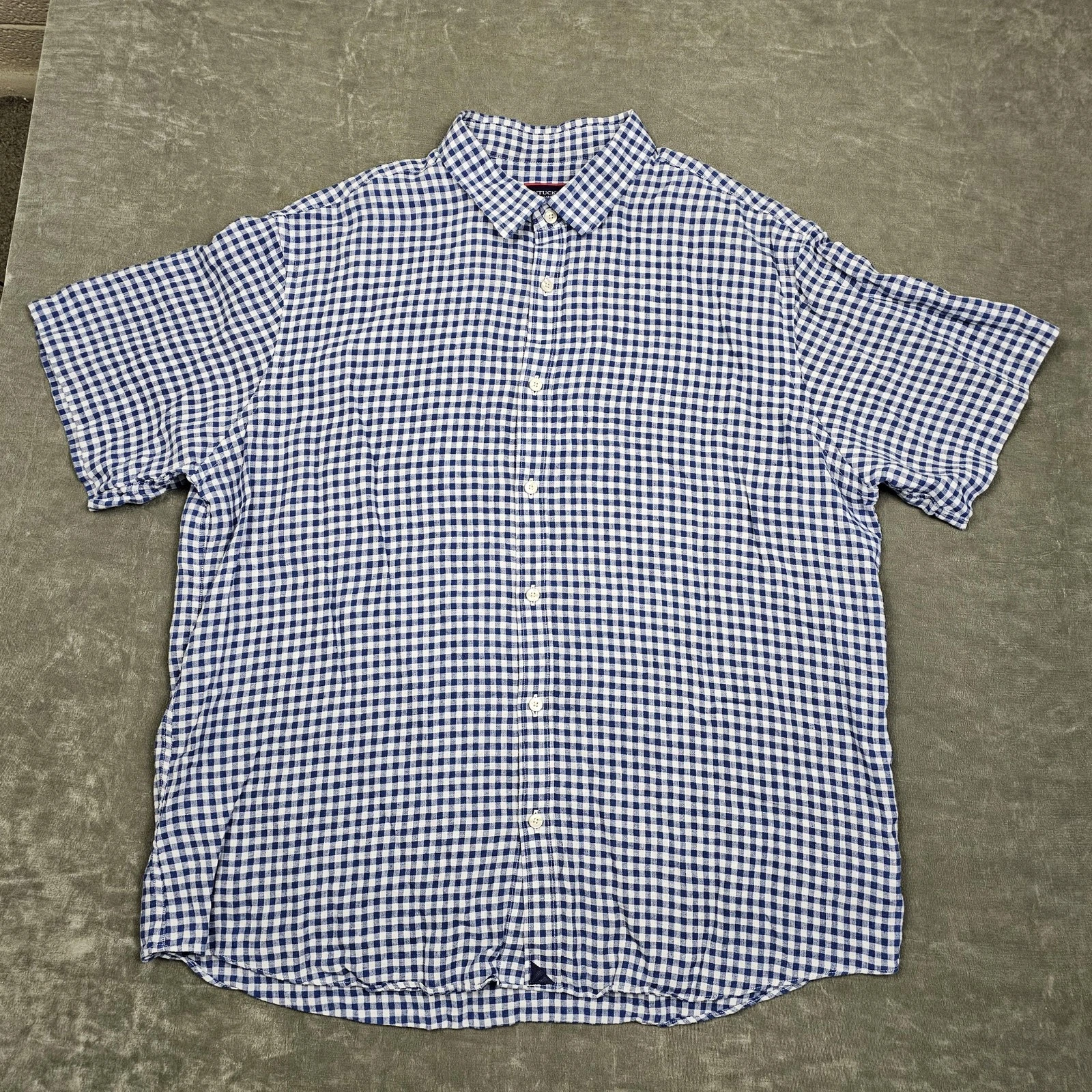 UNTUCKit Robibero Shirt Mens 2XL Blue Check Short Sleeve Button Front Linen