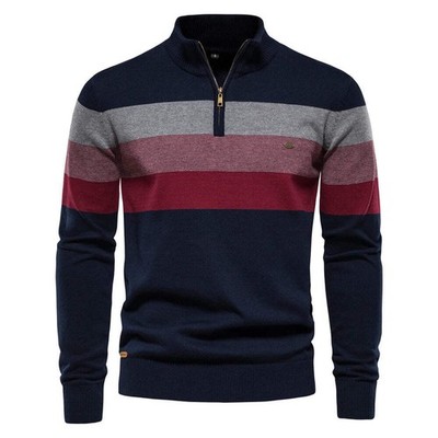 Men's Cotton Zip Neck Winter Sweater - Mock Neck Casual Knit Top