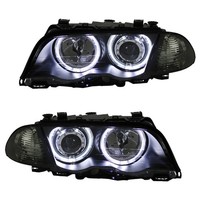 Scheinwerfer Angel Eyes FüR 3Er BMW E46 Limo Touring 98-01 Schwarz + Blinker V1