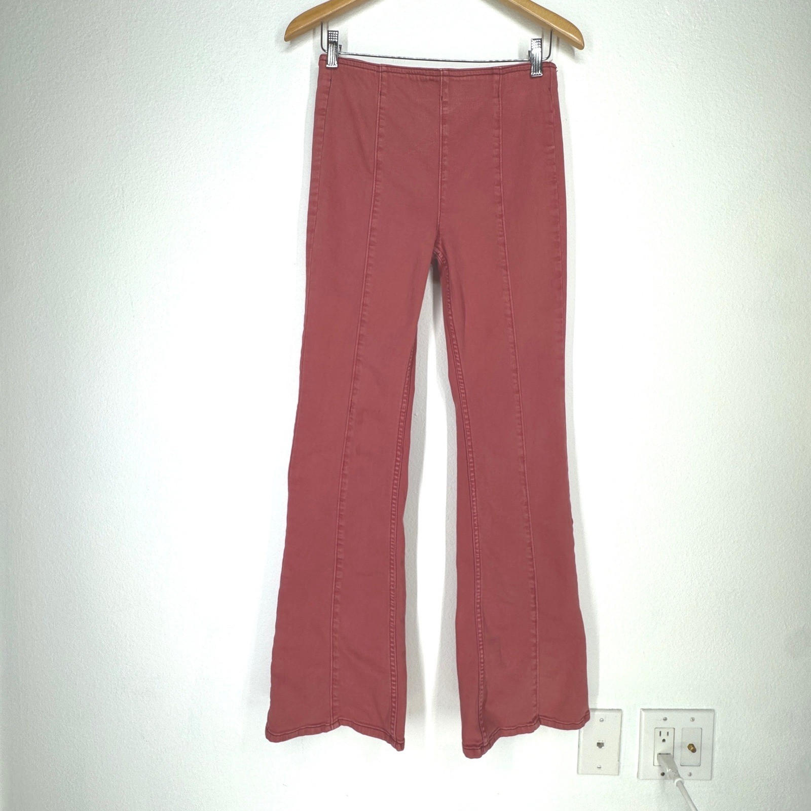 We The Free People Penny Pull On Flare Jeans 27 Pink Festival High Rise Boho