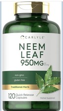 Carlyle Neem Leaf Capsules 950mg 120 Count Non-GMO Gluten-Free