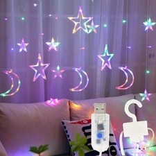 138 Led Curtain String Light Star Moon Icicle Light with 8 Lighting Modes wit...